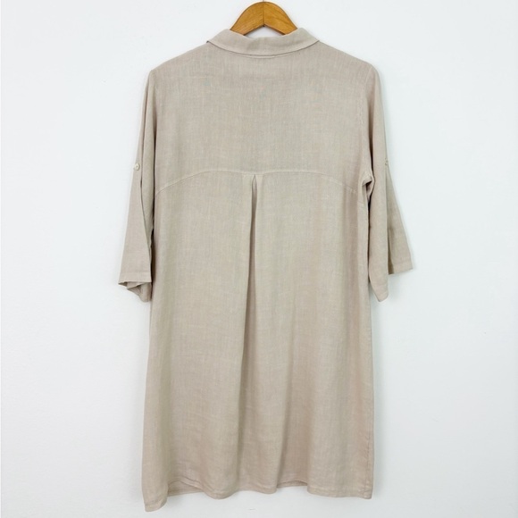 Elena Baldi Tan Italian 100% Natural Linen Button Up Midi Dress Size Small - Picture 11 of 14